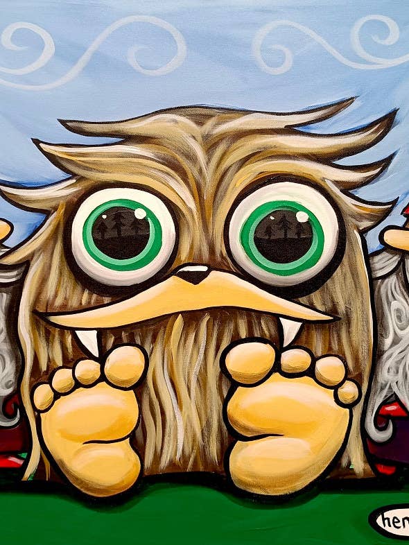 Baby Sasquatch with Gnomes Canvas Print for wholesale by It's a Henry