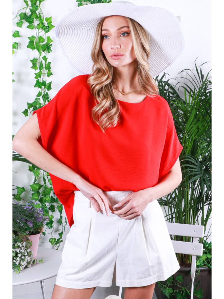 Vine & Love - Wholesale Blouse - Women's - Boat Neck Short-Sleeve Woven Top VT81823