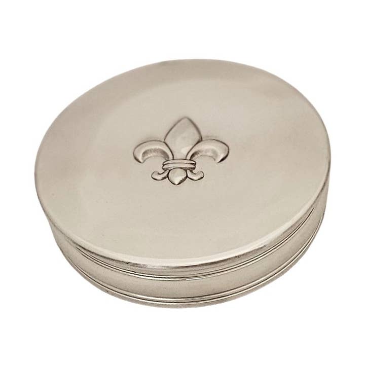 Fleur d' lis 3.5" Pewter Hinged Box for wholesale by Corbell Silver