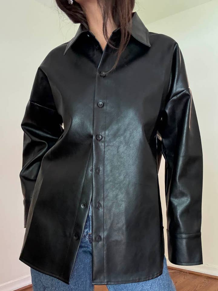 Pu Oversized Shirt Jacket for wholesale by Et Clet
