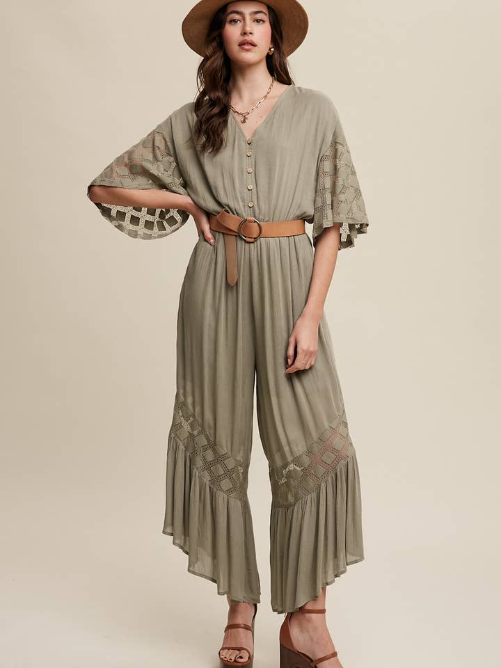 Lace Trim Flutter Sleeve Jumpsuit for wholesale by Listicle