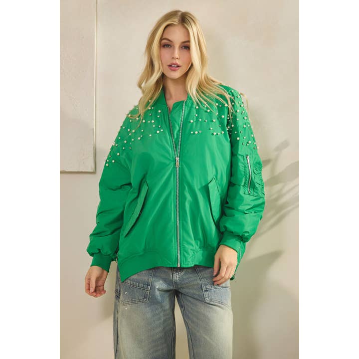 Rhinestone Oversize Bomber Jacket for wholesale by Veveret