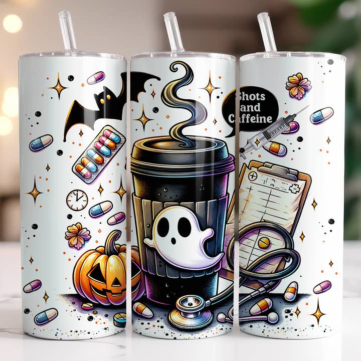 Halloween Nurse "Shots and Caffeine" Tumbler for wholesale by FloBama Girls Wholesale