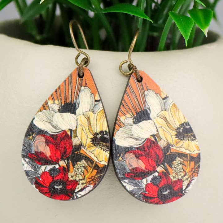 Boho Flower Earrings Red/Brown for wholesale by Jo & Co