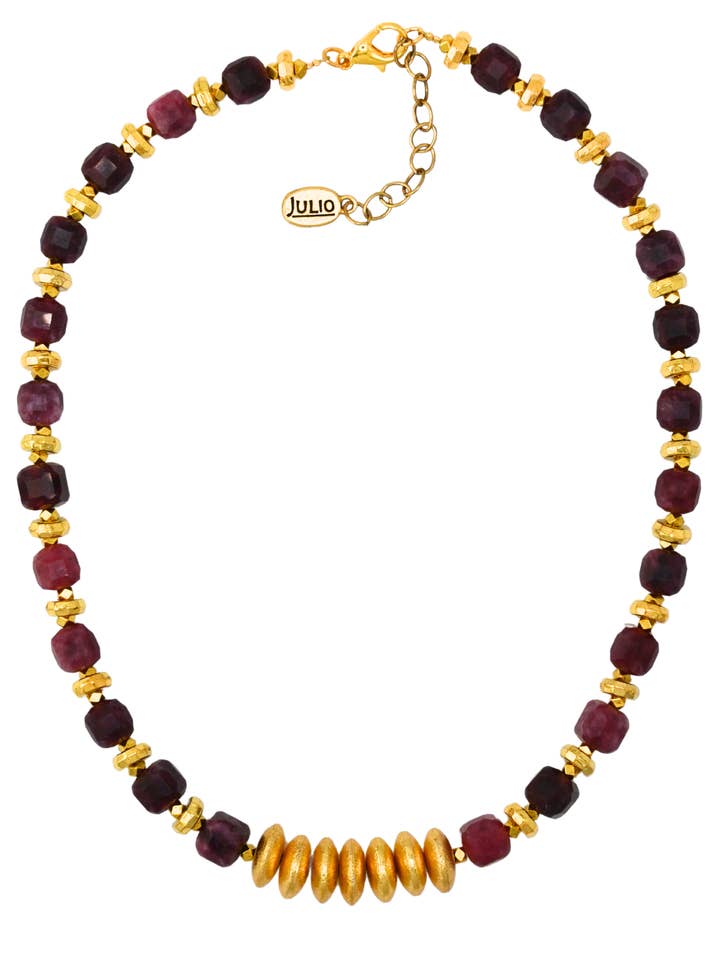 Talty Raspberry Quartz Cubes Short Necklace for wholesale by Julio Designs