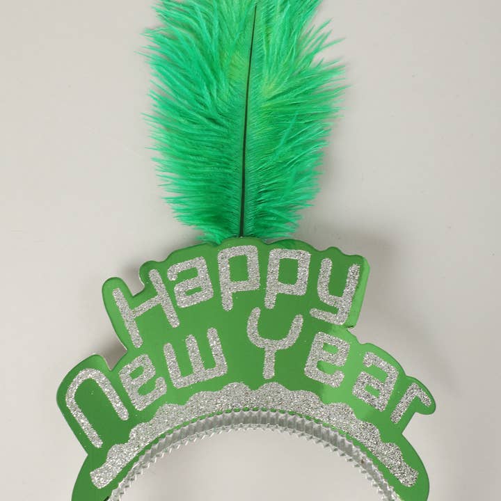 ASSORTED COLORS Happy New Year Feather Party Headband for wholesale on Faire10