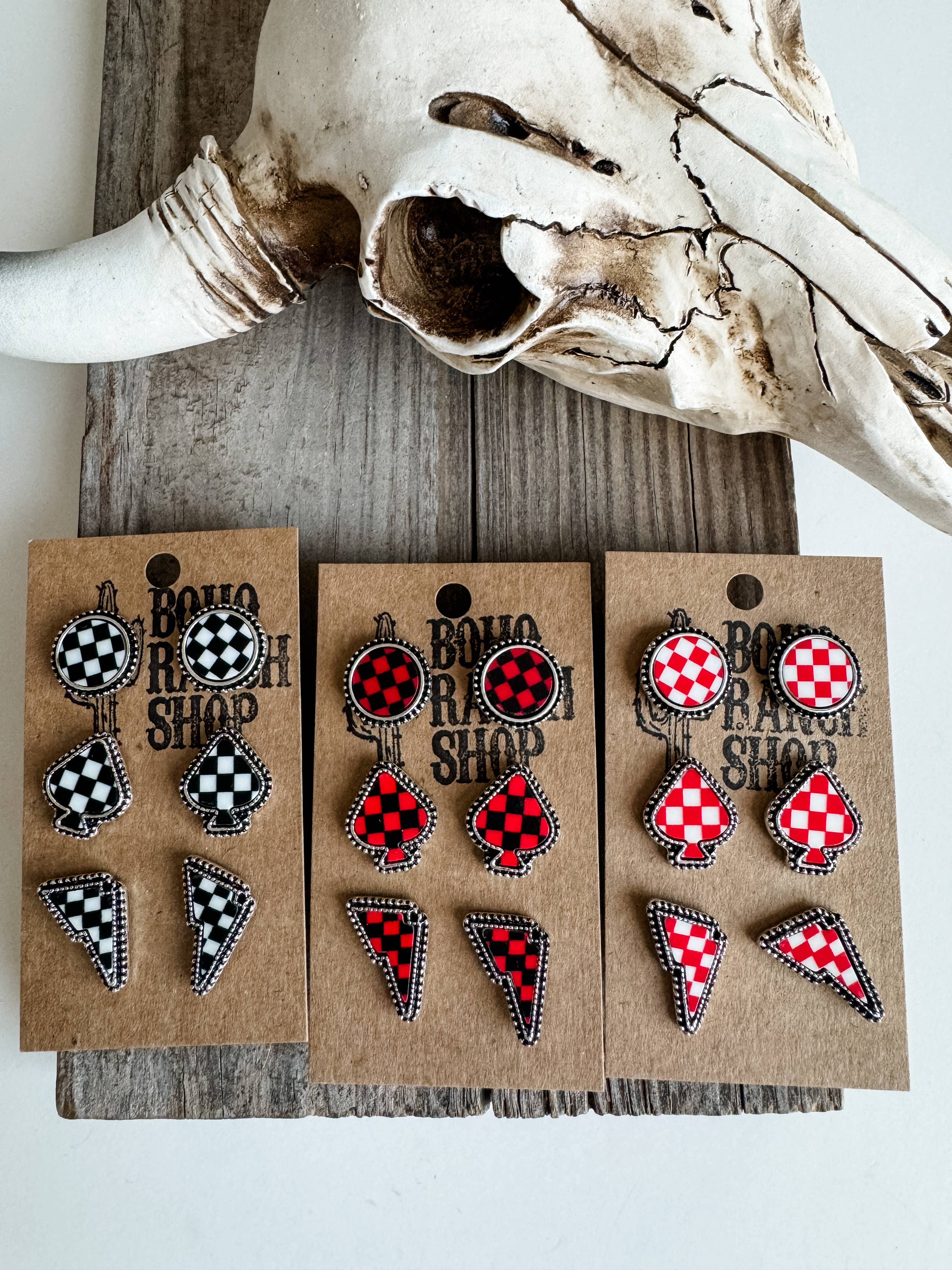 Boho Ranch Shop - Wholesale Jewelry Set - Western Checker Shape Post Combo Earring Set5