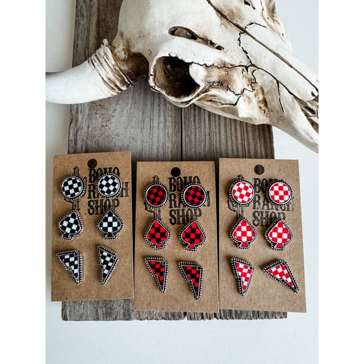 Boho Ranch Shop - Wholesale Jewelry Set - Western Checker Shape Post Combo Earring Set5