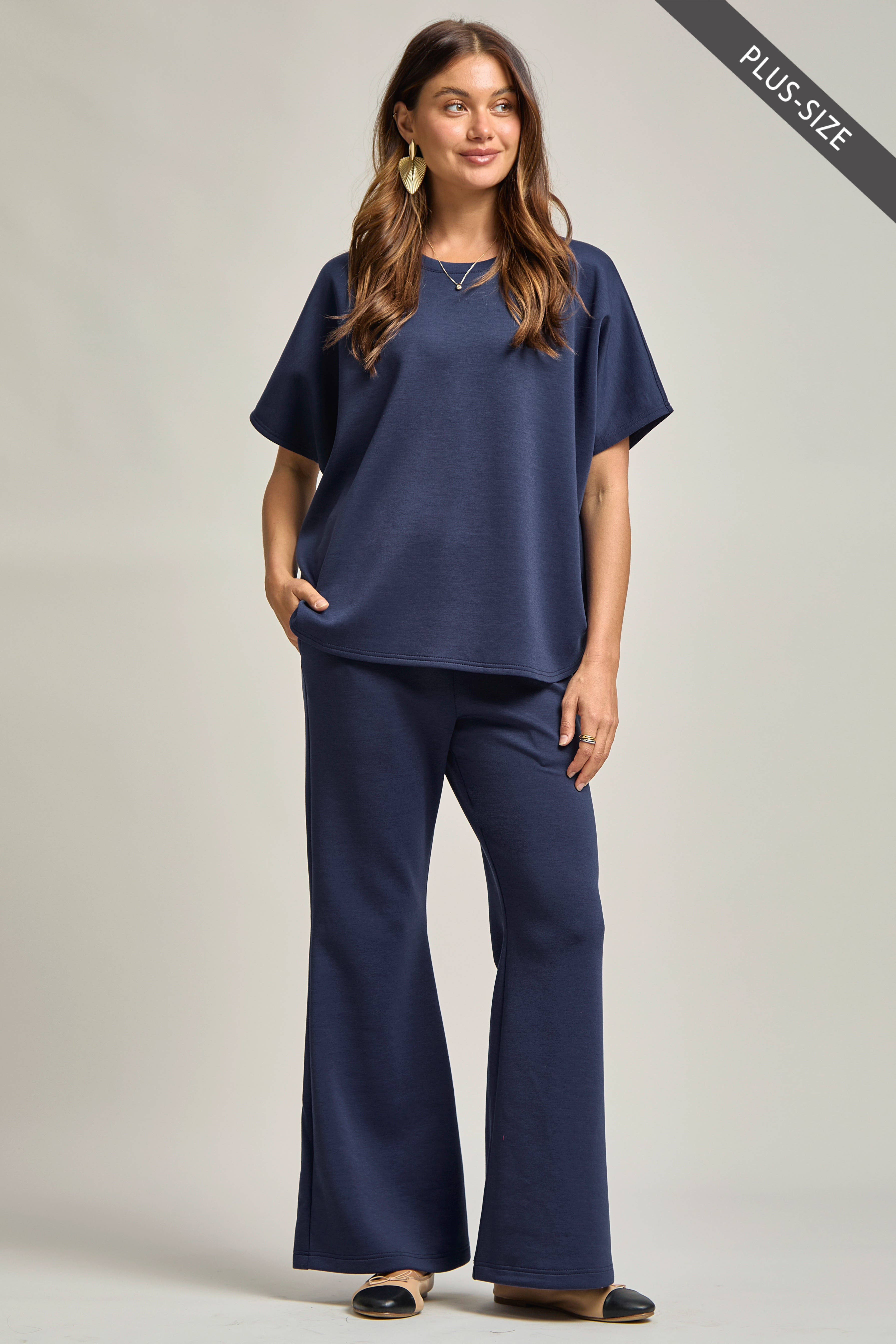 Dear Scarlett - Wholesale Top & Pant Set (NOT Loungewear) - Women's - PLUS SIZE Poncho Top + Bell Bottom Modal Set 1