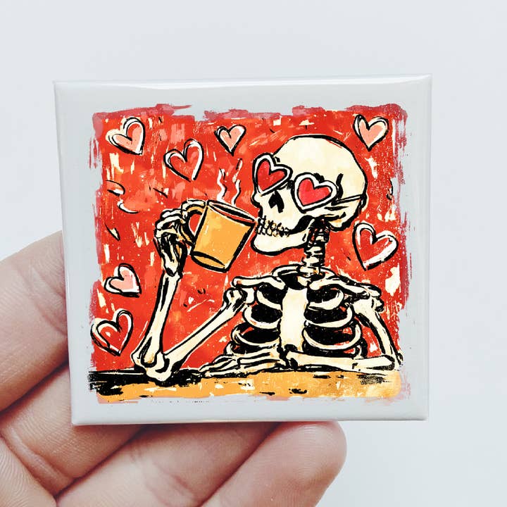 Aimant drôle d'amour de cœurs de Saint-Valentin de café de squelette pour la vente par Sassper Goods