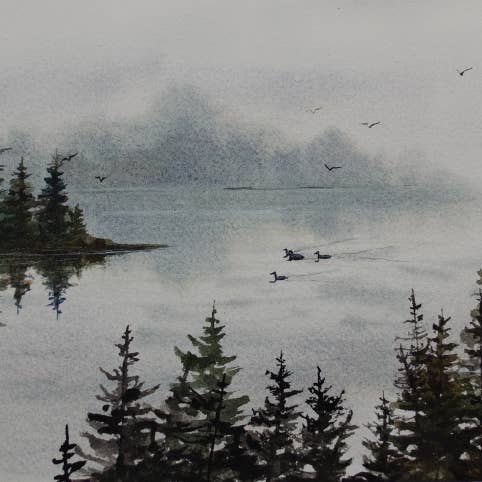 Huards de Rangeley Lake, dans le Maine, en blanc #KC113C pour la vente par Kellie Chasse Fine Art
