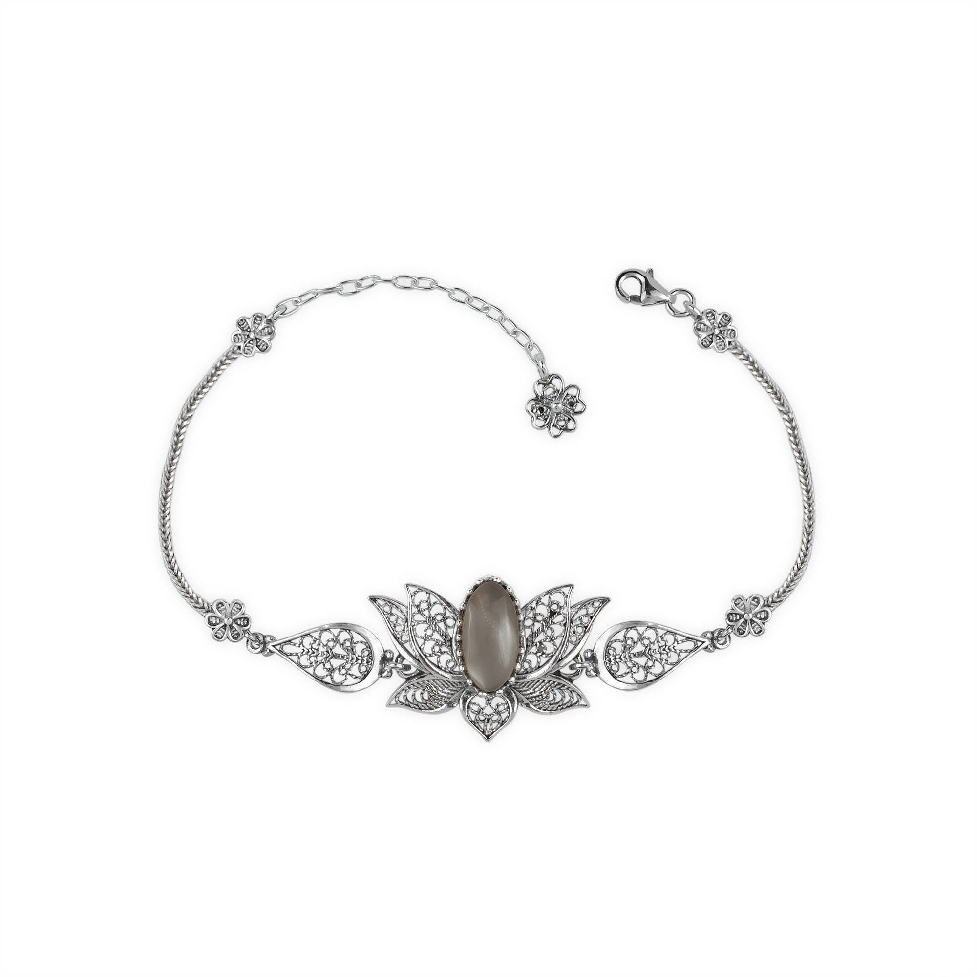 Filigranist Jewelry - Wholesale Link & Chain Bracelet - Multi Gemstone Women Silver Lotus Flower Link Bracelet5