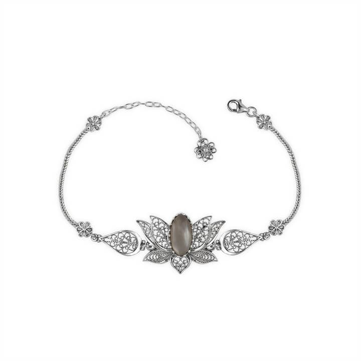 Filigranist Jewelry - Wholesale Link & Chain Bracelet - Multi Gemstone Women Silver Lotus Flower Link Bracelet5