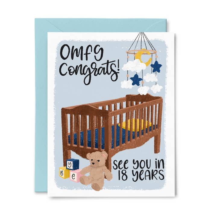 See you In 18 Years - Funny New Baby Card for wholesale by Paper Bunny Press