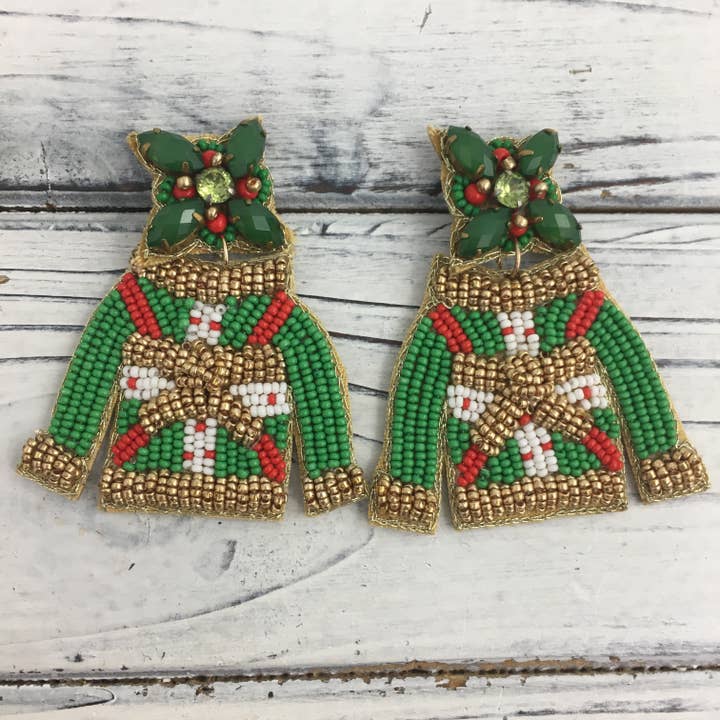 Beaded XMAS sweater earrings for wholesale by SongLily
