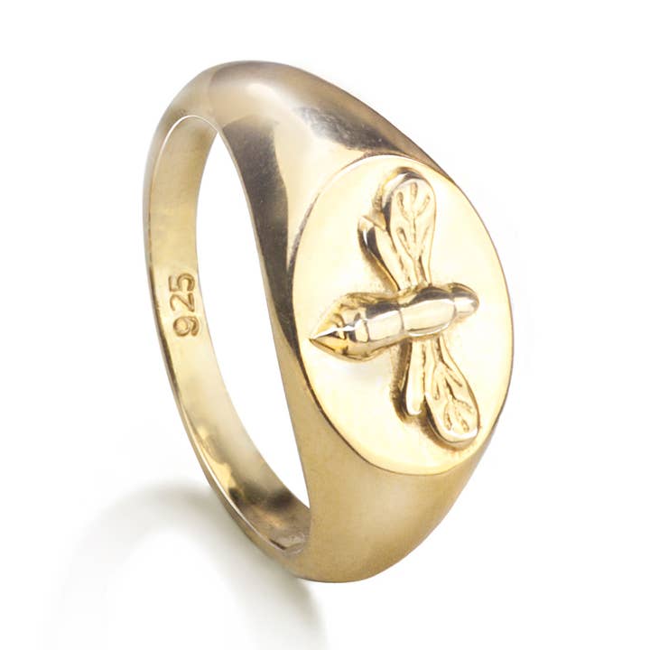 Bee Signet Ring in Gold Vermeil for wholesale by The Jewellery Store London