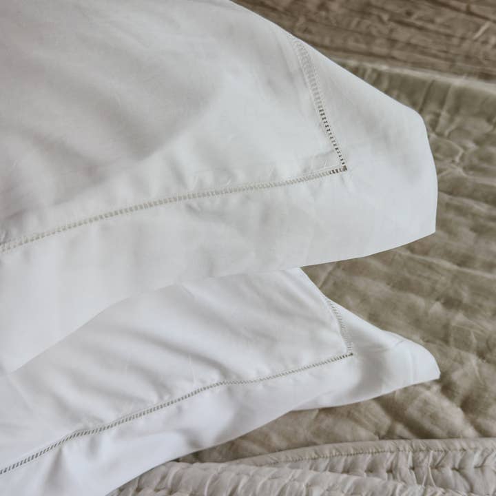 Belle Hemstitched Pearl 600TC Cotton Sateen Pillowcases for wholesale on Faire1