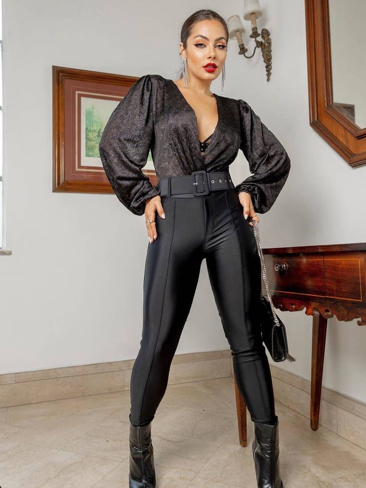 Kim high waist pants with belt black for wholesale by We Wear Brazil