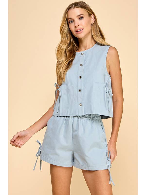 TCEC - Wholesale Button Down Shirt - Women's - CT9210-Sleeveless Denim Button Down Top1