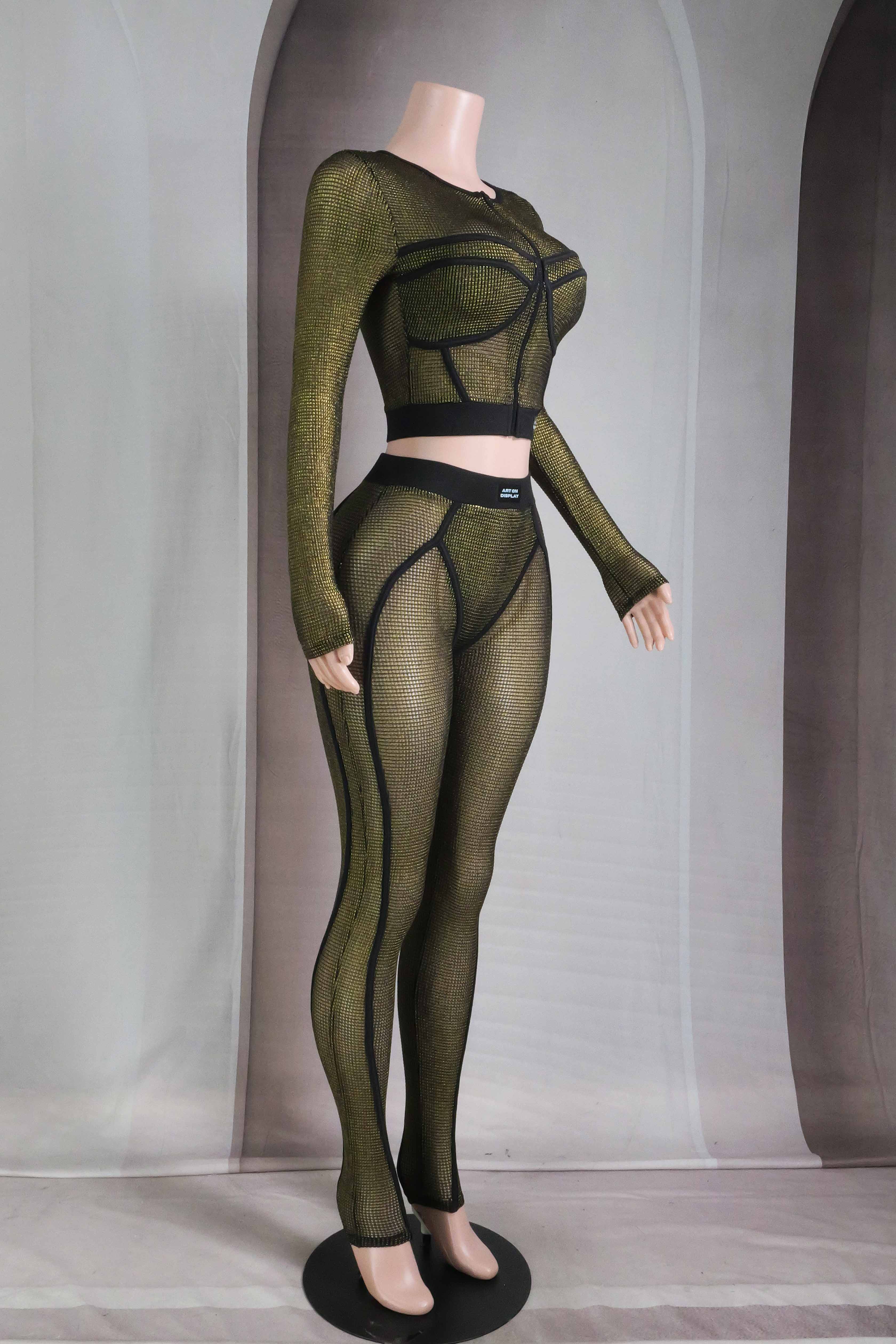 Dalia Studio - Vendita all'ingrosso Completo top e pantaloni (NON loungewear) - Donna - Set maglia a maniche lunghe e leggings in rete popcorn12