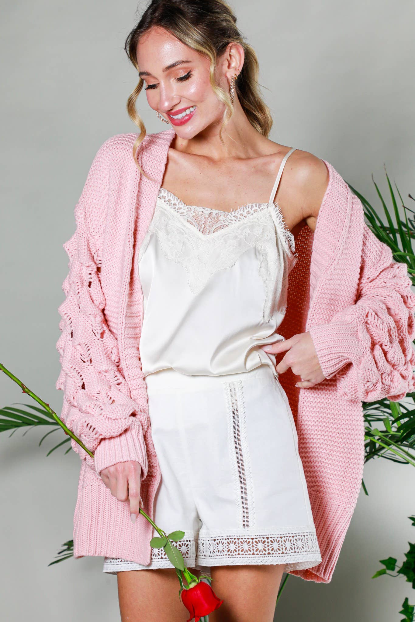 Vine & Love – Cardigan - Mulher por atacado – Cardigã de Malha Grossa com Manga de Croché Casual Bubble VJ3122226