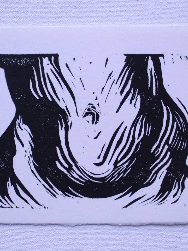 Stampa su linoleografia originale su torso/stomaco/pancia, 12,7 x 17,8 cm per la vendita all'ingrosso da parte di Lying Dog Press