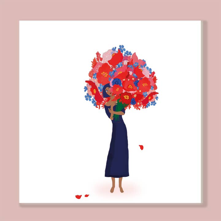 Greeting and greeting card 'Girl with summer flowers' for wholesale by littl'pix