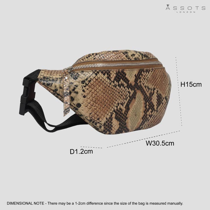 Assots London – wholesale Midjeväska - Dam – 'NOAH' Tan Python orm läder Bum bälte väska