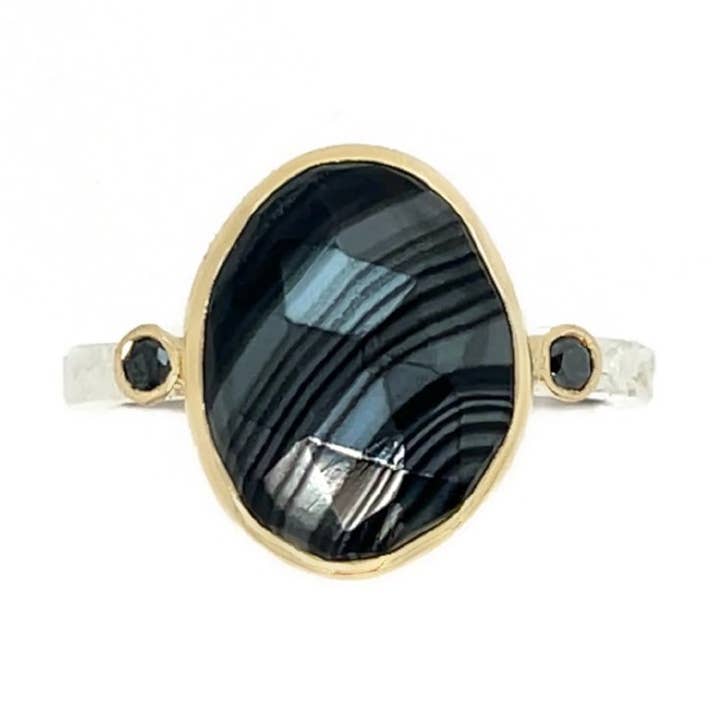 Psilomelan och svart diamantring i 14k guld och sterlingsilver för wholesale av Emily Amey Jewelry