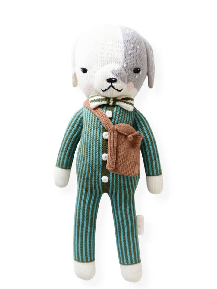 "Nori Moon Puppy" Hand-Knit Teal Dog Doll for wholesale by Lolly Rose