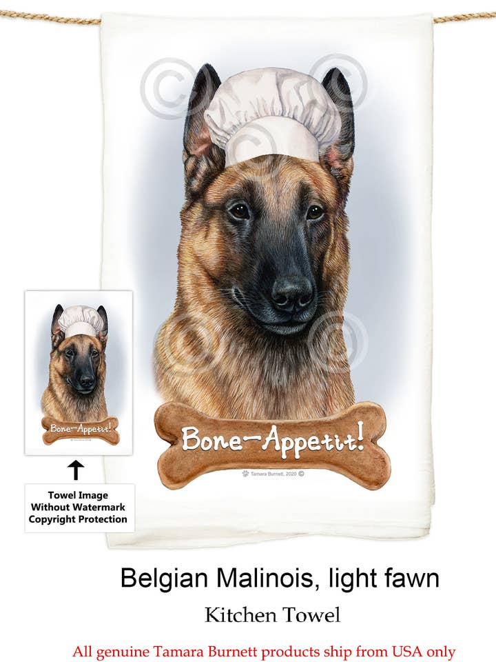 Belgian Malinois Light Fawn Flour Sack Kitchen Towel for wholesale by Pet Gifts USA, LLC