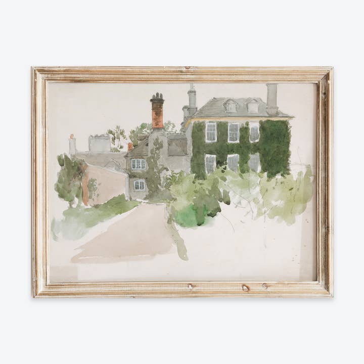 Vintage Colorful Green House Watercolor Art Print VP396 for wholesale by Sugar & Canvas