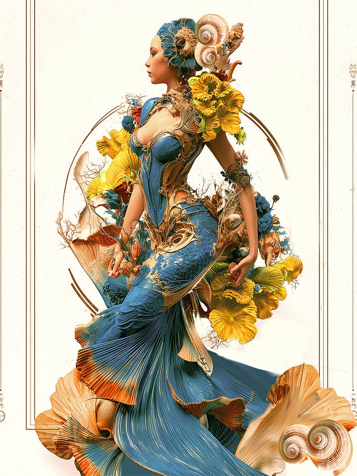 Maximalistisk sjöjungfru "Anahita" konsttryck - 8"x10" konstverk för wholesale av Mowbi