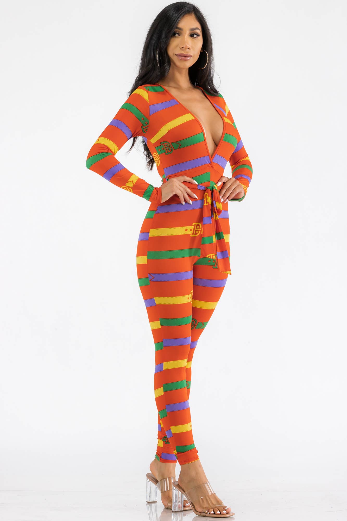 H&H Fashion Inc. - Vente Combinaison – femme - HH626R-BELT - Combinaison moulante à manches longues2