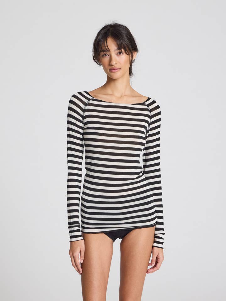 Top de lana Amalie Stripe - Rayas negras blanquecinas para venta al por mayor de gai-lisva