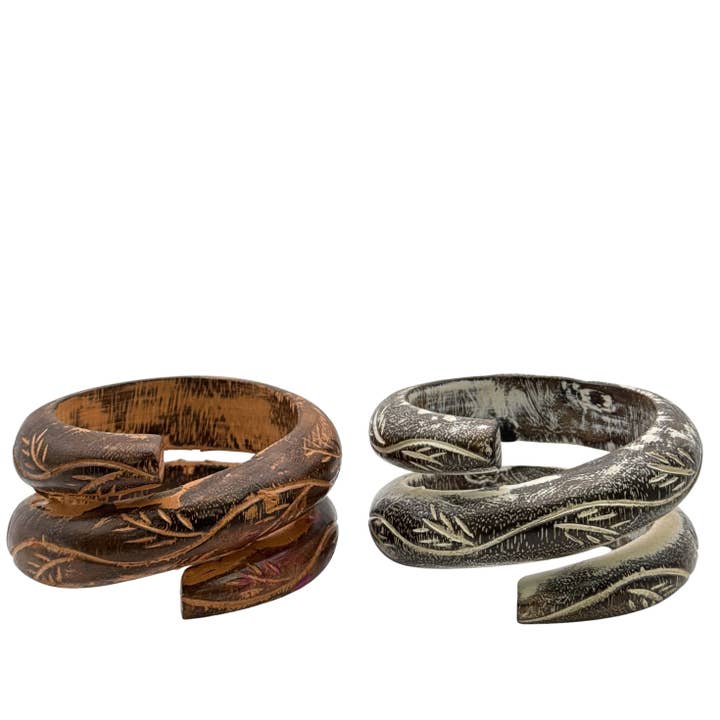Carved Twist Wood Bangle–Spiral Bracelet-Two Color Options for wholesale by Treasure Jewelry