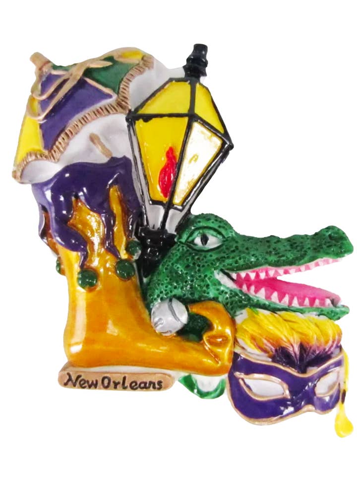 New Orleans Jester Shoe, Parasol, Lamp, Alligator Magnet for wholesale by Mardi Gras Creations