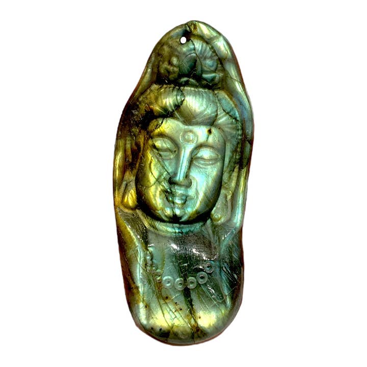 Foliesbijoux - Wholesale Individual Charm/Pendant - Labradorite Goddess GuanYin flat pendant pierced in the front