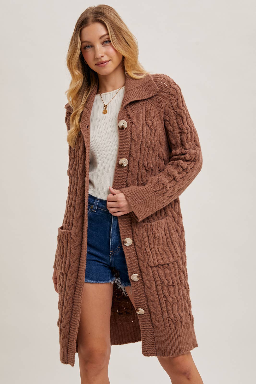 Bluivy - Vente Cardigan – femme - CARDIGAN EN MAILLE TORSADÉE BOUTONNÉE2