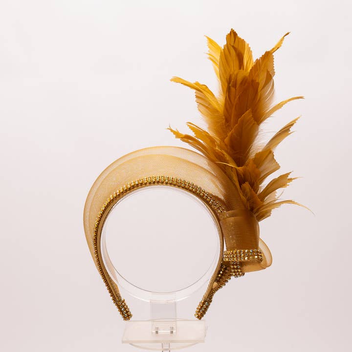 KaKyCo - Wholesale Fashion Headband - Women's - Feather, Rhinestone, Crinoline Embellished Headband | AJ849H