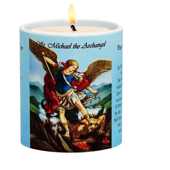 SUBLIMART: Prayer Candle - Porcelain Soy Wax Candle - St. Michael the Archangel and other Purchase Wholesale st michael prayer card. Free Returns & Net 60 Terms on Faire trending on Faire.