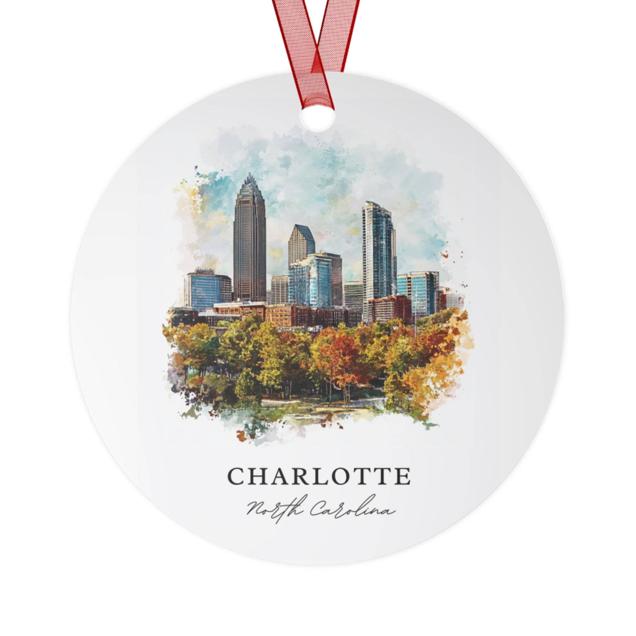 Premium Travel Art - Wholesale Ornament - Charlotte NC Ornament: Unique Charlotte Souvenir, Charlotte Xmas Decor, and Authentic Charlotte Skyline Gift (1pc, 3pcs, 5pcs, 10pcs)0
