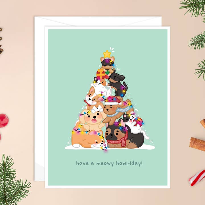 Carte de Noël « Hay a Meowy Howl-iDays » pour la vente par Raychoo Studios Inc.