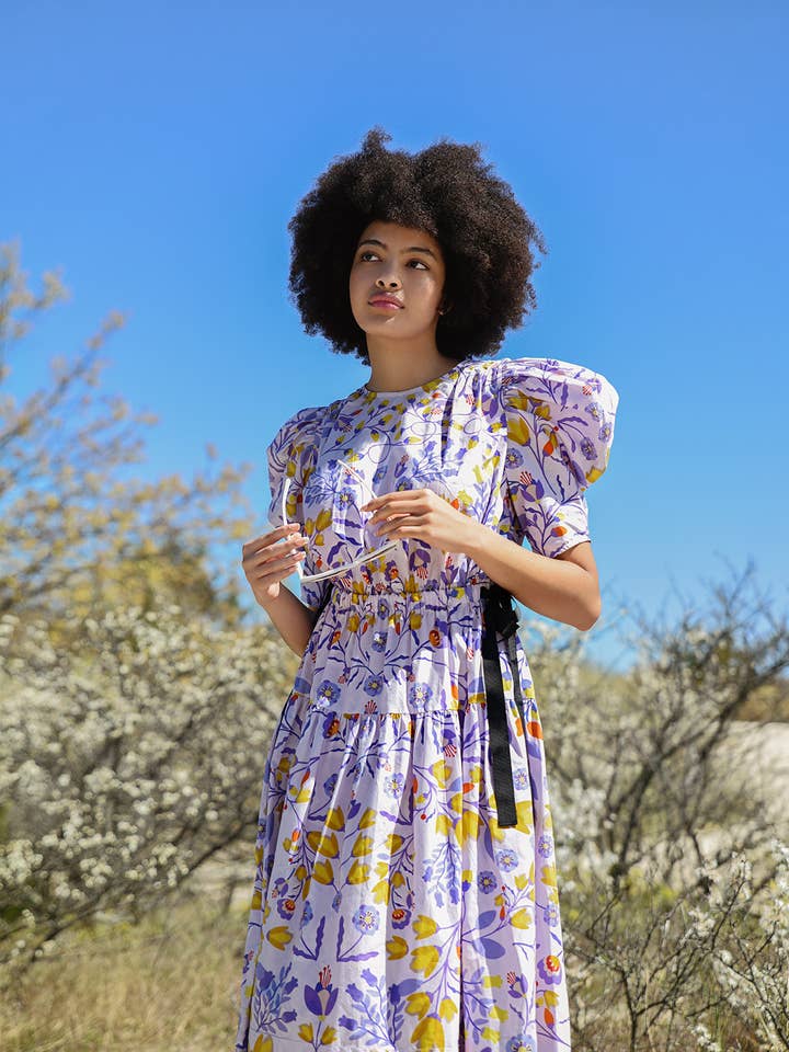 Jessie Zhao New York - Wholesale Dress - Women's - Purple Floral Cotton Midi Dress5