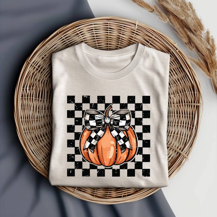 Body a cuadros con diseño de calabaza y lazo y camisetas para venta al por mayor de Ivory Soul