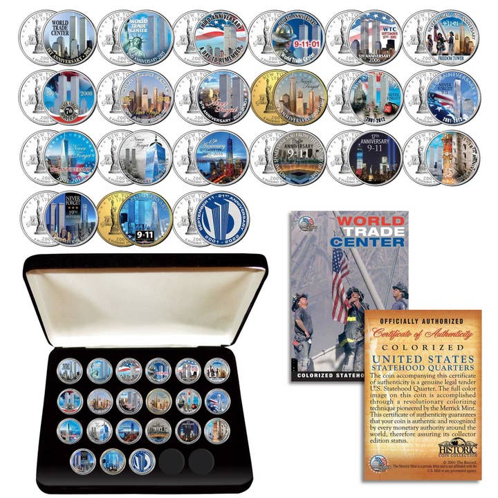 9-11 World Trade Center Anniversary - Ny Quarters 21 Piece Complete Set W/ Box - Includes Trading Card - Ships Fast & Free To U.S. for wholesale by The Merrick Mint