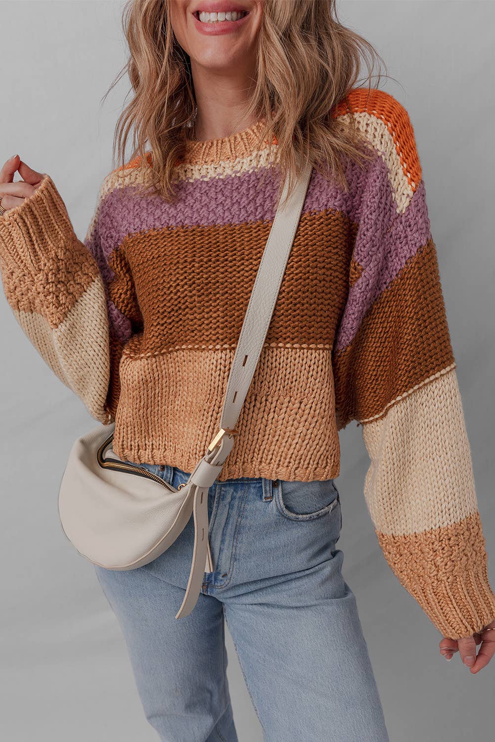 Multicolour  LDC Cropped Colorblock Knitted Sweater for wholesale on Faire2