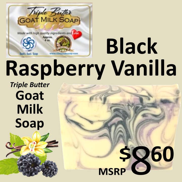 Savon au lait de chèvre - Triple beurre framboise noire vanille pour la vente par Soni's Suds Soap and More