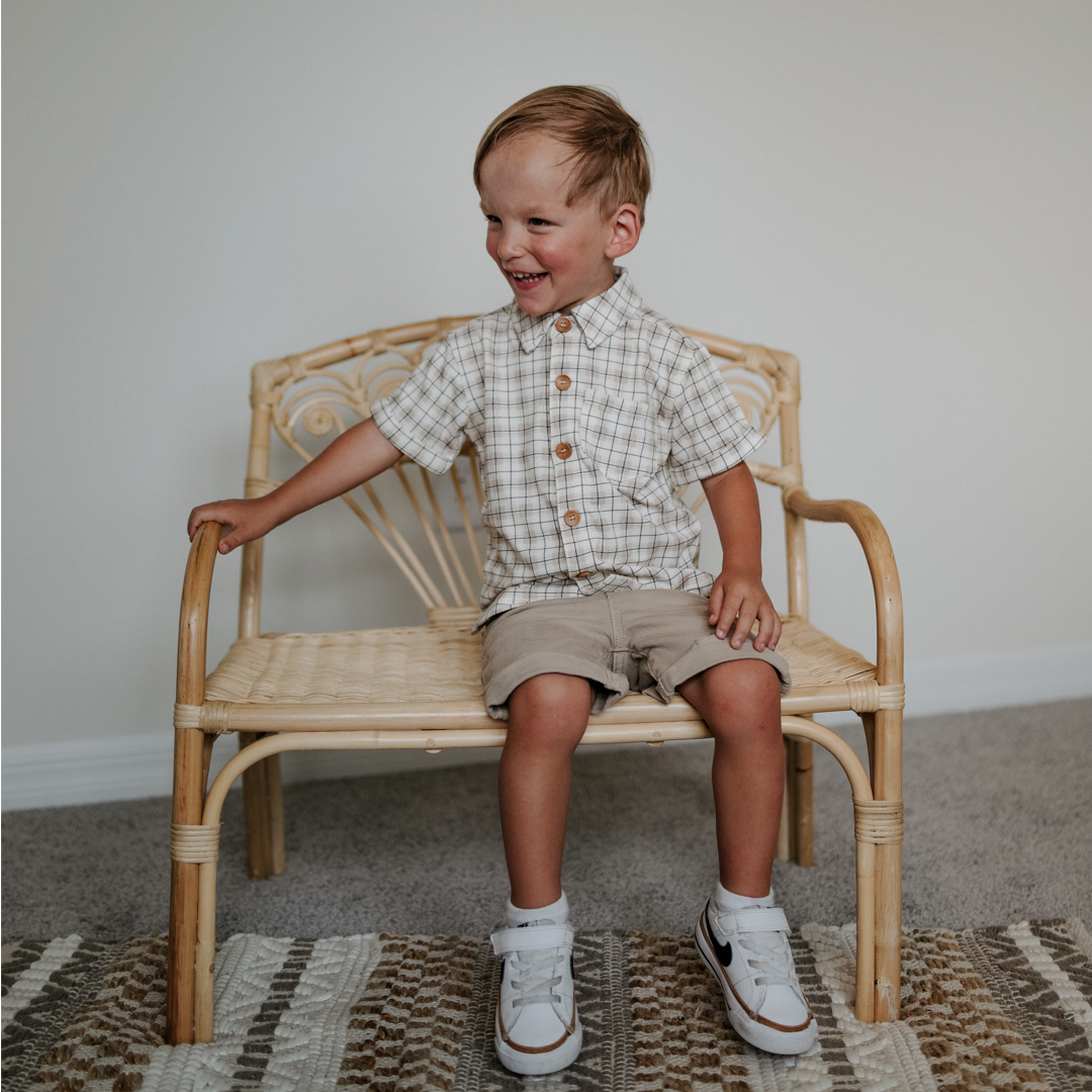 Sadie Scott - Wholesale Button Down Shirt - Kids - Scotty Button Up | Neutral Plaid | Bamboo1