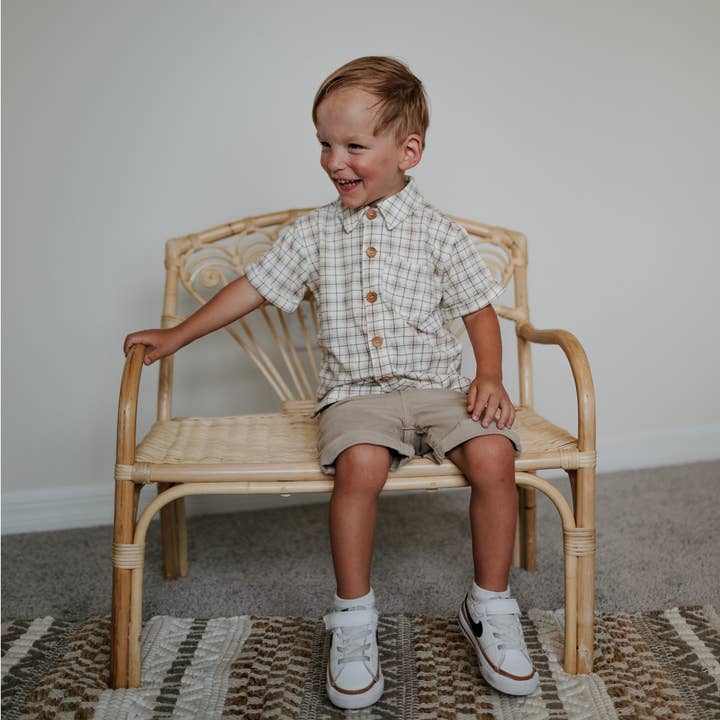 Sadie Scott - Wholesale Button Down Shirt - Kids - Scotty Button Up | Neutral Plaid | Bamboo1